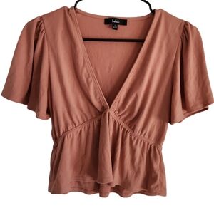 Lulus Flutter Sleeve Crop With V Neckline-Size Small